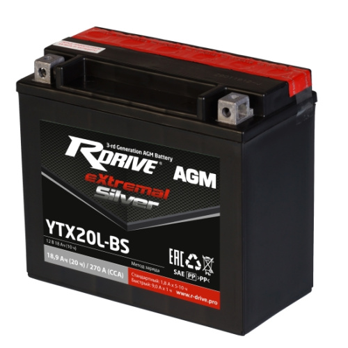 Аккумулятор R-DRIVE Extremal Silver AGM /BRP/Yamaha VK Prof/СФ X5/X6