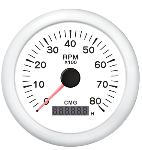 Тахометр для ПЛМ со счетчиком часов белый (0-8000RMP)